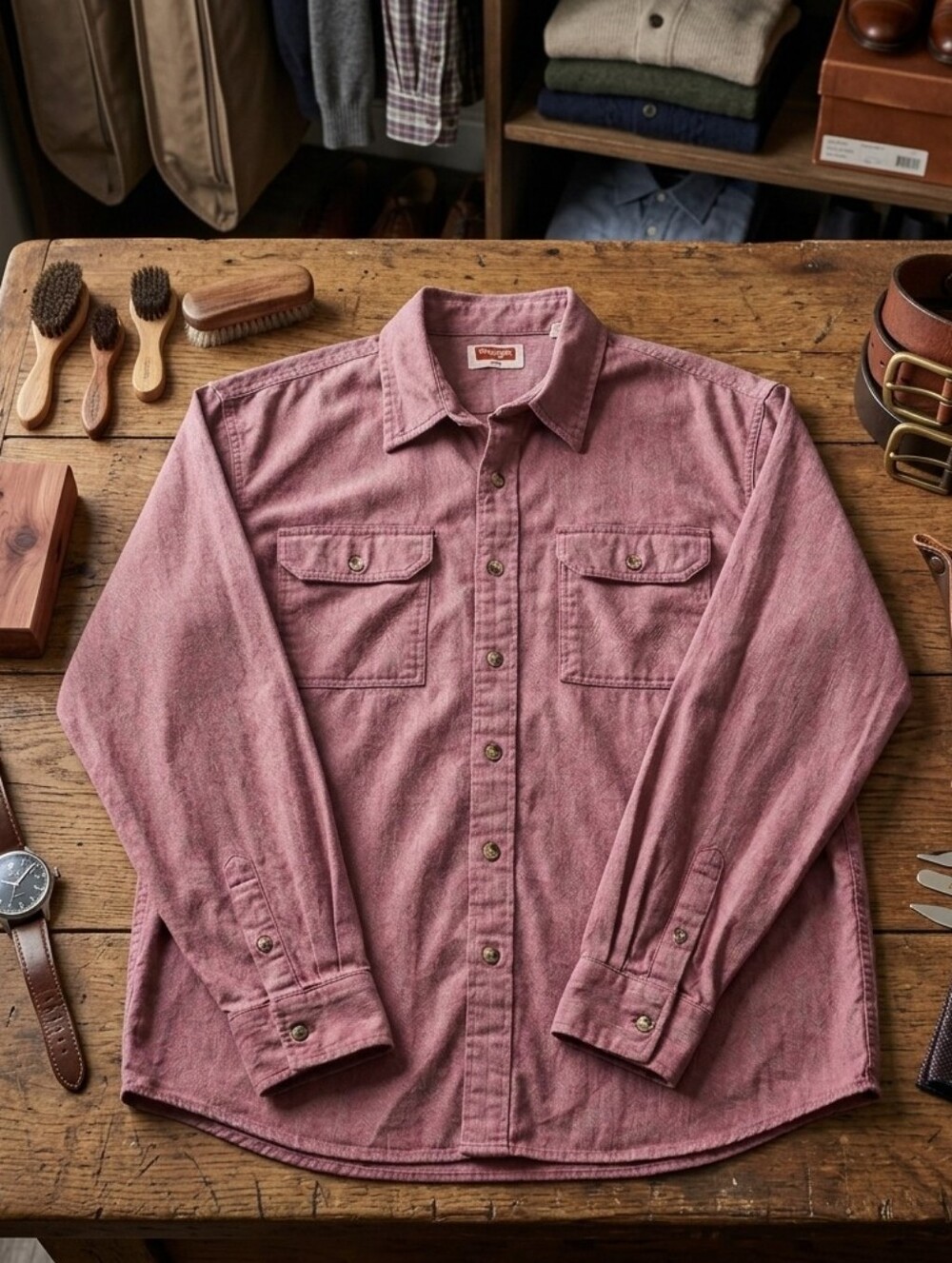 Wrangler Men's Shirt in Maroon. (L)